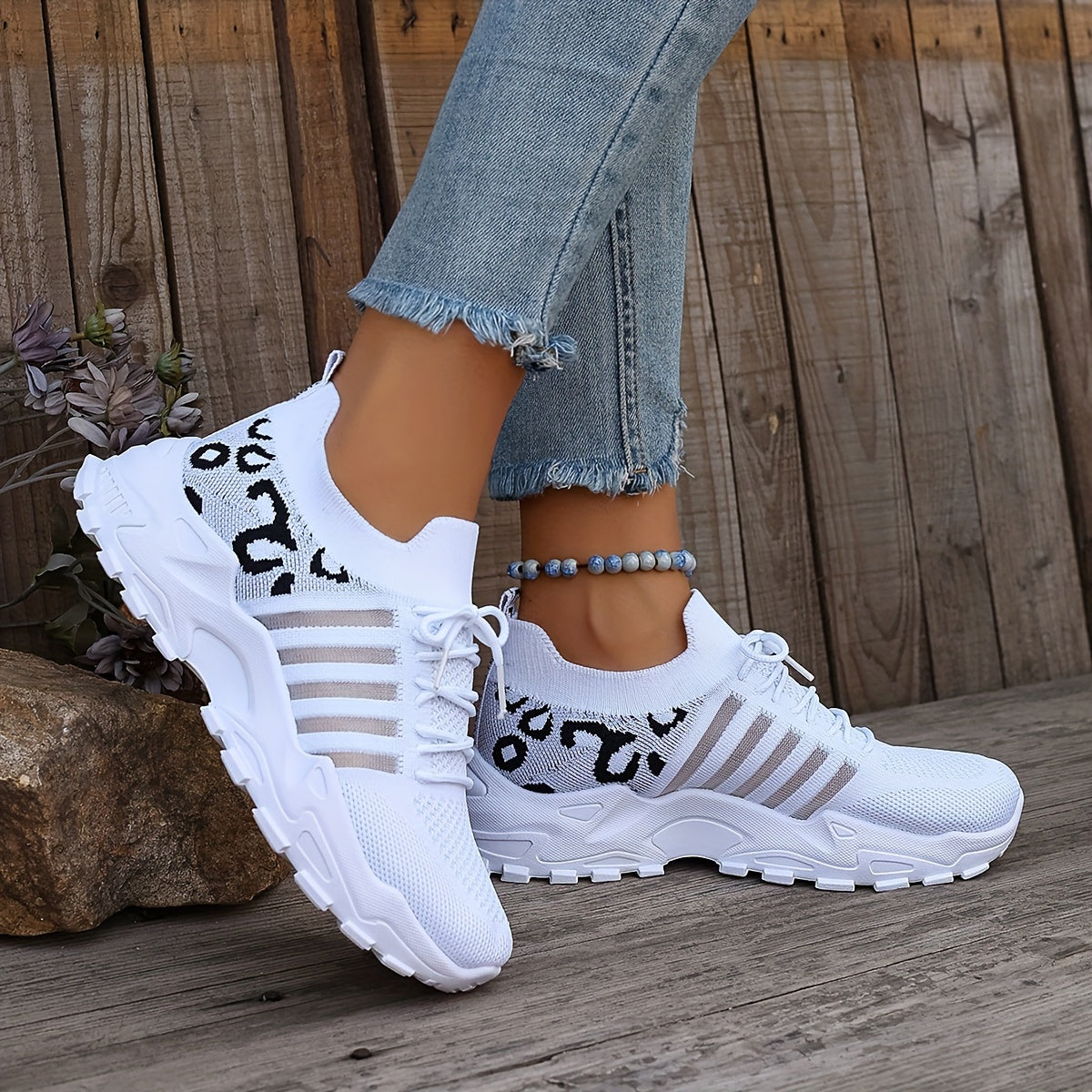 Women's Fashion Leopard Print Lace-Up Sneakers, Breathable Mesh Walking Shoes for Spring/Summer, Lightweight Comfortable Casual Sports Control Footwear with PVC Sole and Microfiber Insole