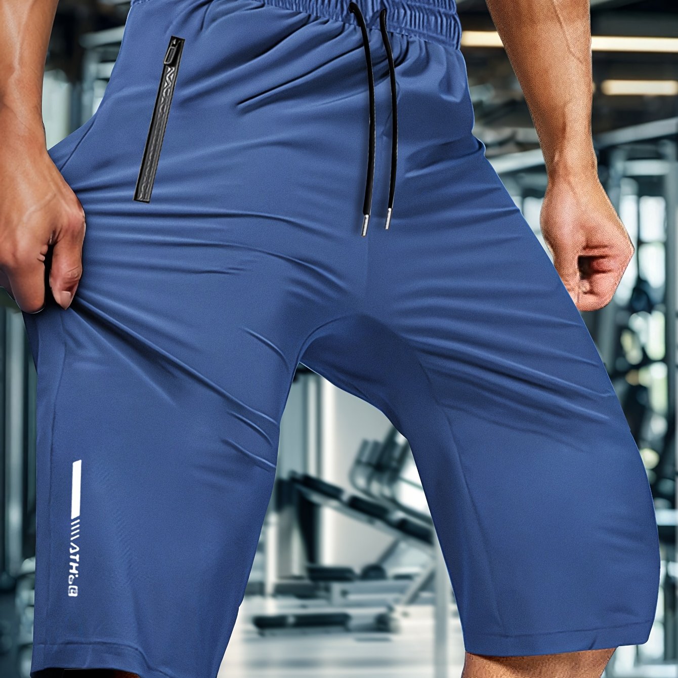 Men'S Summer Capri Pants Made from Highly Elastic Fabric, Featuring a Stylish Drawstring Elastic Waistband And Zip Pockets, Suitable for Casual Sports, Outdoor Activities, And Everyday Wear.