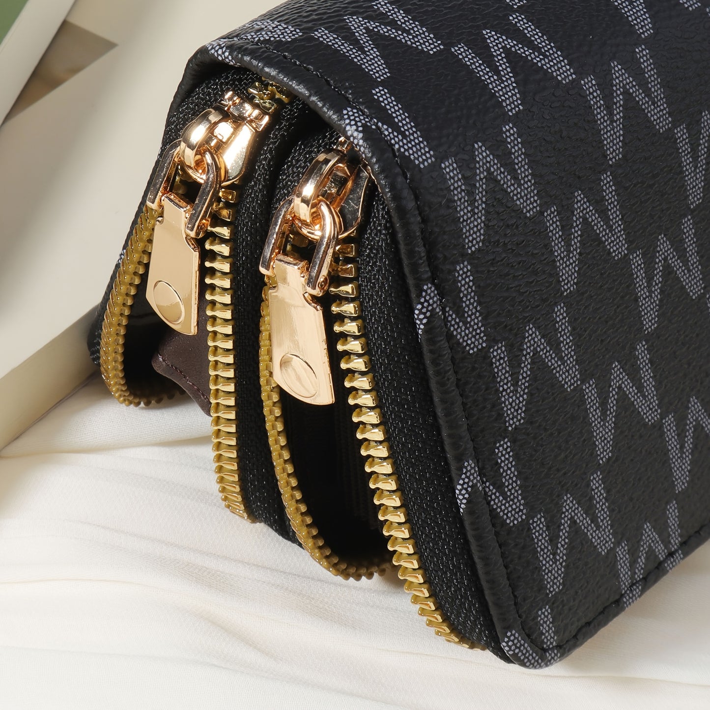 New Retro Printed Women's Minimalist Short Wallet With Double Zippers Around, Fashionable Coin Wallet, Credit Card Storage Bag, Simple And Casual Multi Card Holder