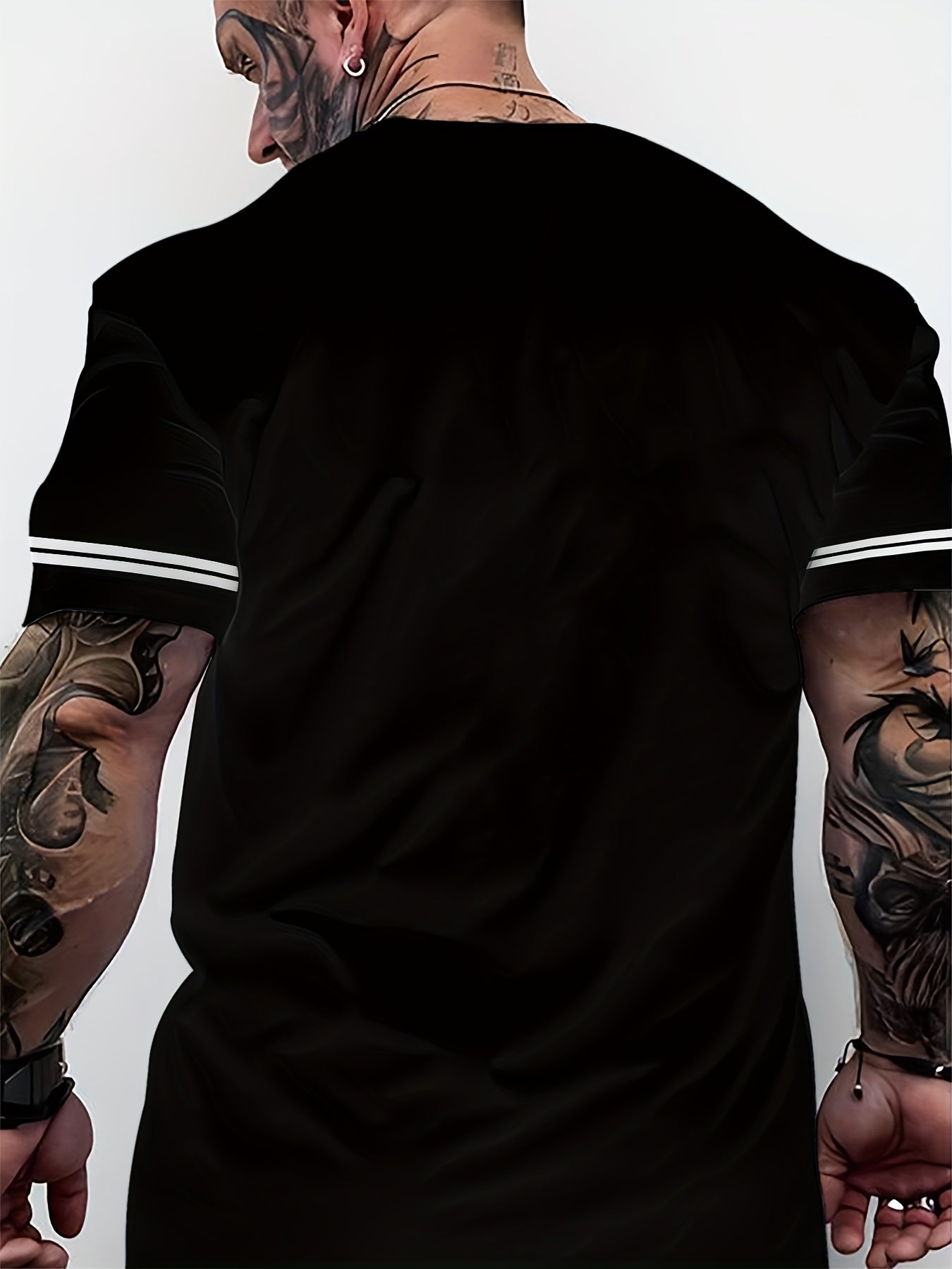 Men'S "Freedom" Graphic T-Shirt - Black Casual Crew Neck Tee with White Stripes, Breathable Polyester Blend, Regular Fit for Casual Attire, Everyday Tshirt | Bold Print Tee | Comfortable Fit, Knit
