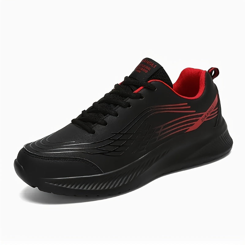 Men's Breathable Lightweight Running Shoes with Air Cushion Technology - Black Low-Top Sneakers for Walking, Jogging, Training & Casual Wear, PU Upper & MD Sole, All-Season Comfort, Sleek Sporty Design, Cushioned Support