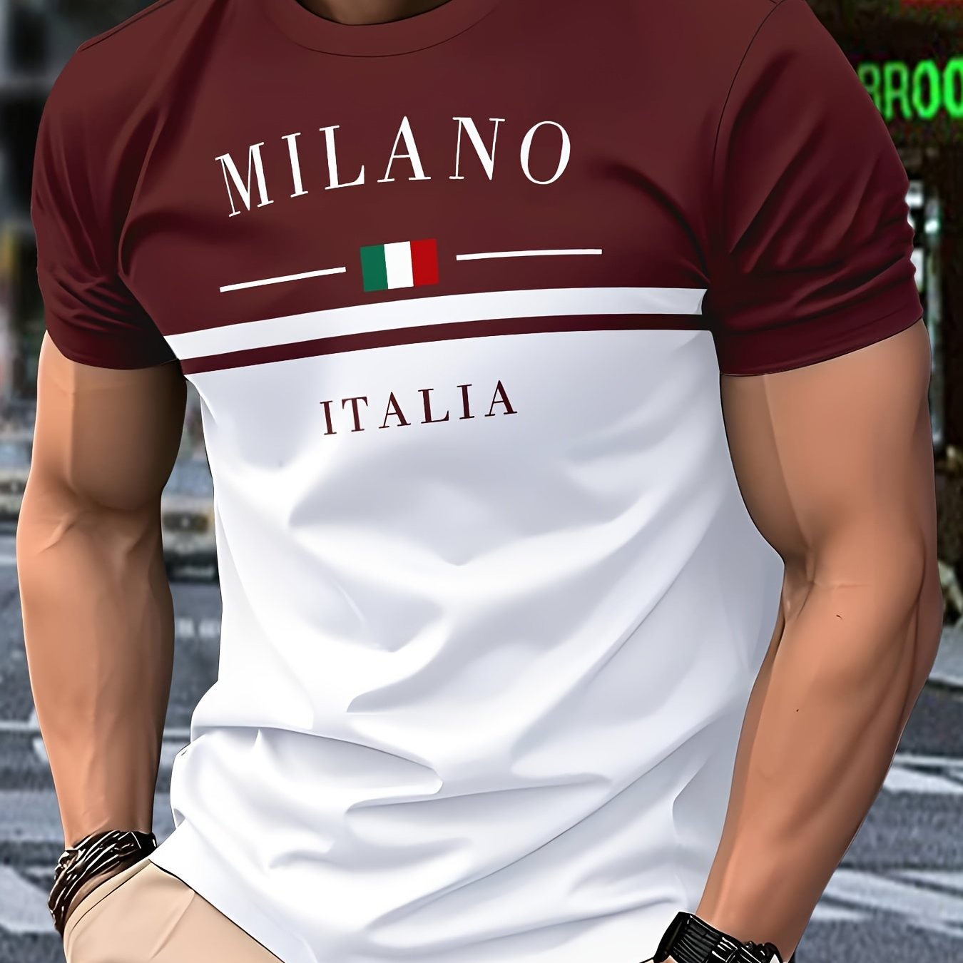Men's casual short-sleeve round-neck striped polyester knit T-shirt, breathable, 110g/m², slightly stretchy, regular fit, smooth texture, suitable for summer weekend wear