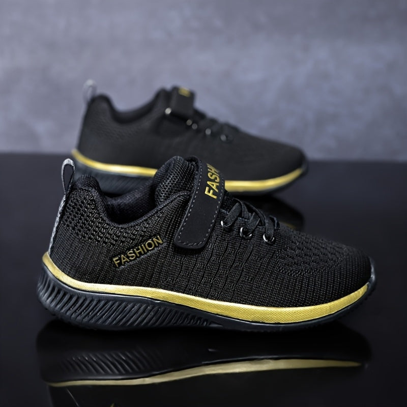 Youngsters' Breathable Knit Sneakers with Closure - Lightweight EVA Sole, All-Season Casual & Outdoor Running Shoes for Boys & Girls, Black, Youngsters Sneakers, Youngsters'S Footwear, Sporty Youngsters'S Footwear, Durable Yo