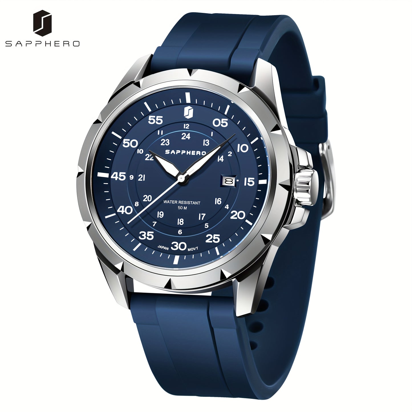 SAPPHERO Men's Luxury Watch - Stainless Steel Case & Band, 50m Waterproof, Analog Display with Date Window, Everyday & Formal Watch for Swimming, Business, Gifts - Affordable Luxury Wristwatch, Business Wristwatch, Sporty Ele