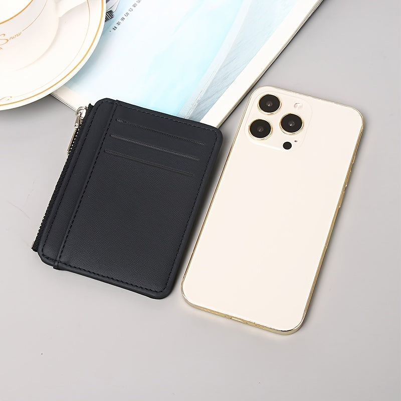 Sleek Minimalist Men's Faux Leather Wallet - Ultra-Thin, Portable Credit Card Holder with Zipper Coin Purse - Perfect for Birthday & Father's Day Gifts