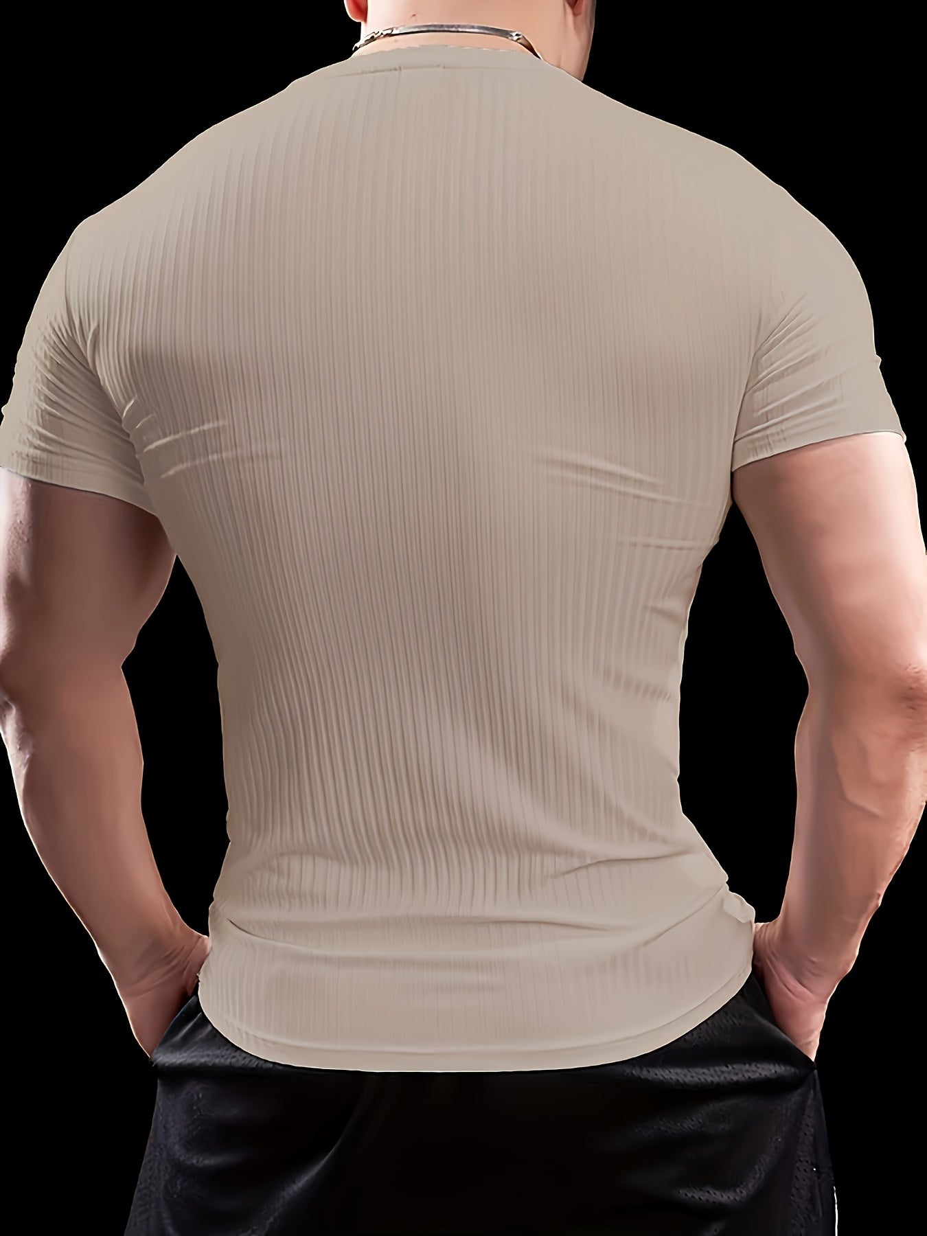 Men's Slim Fit Ribbed Short Sleeve T-Shirt - Stretchy Athletic & Casual Wear, Green, Round Neck, Machine Washable, Muscle-Enhancing Design, Gym Shirts