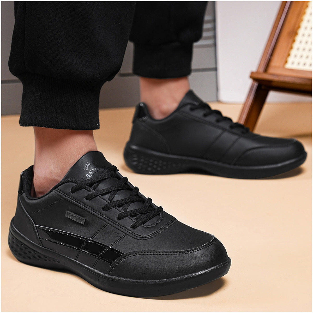 Men's Stylish Black Casual Sneakers - Breathable PU Upper, Non-Slip MD Sole, Lace-Up Design for Everyday & Leisure Wear, Sports Sneakers | Lowtop Sneakers | Comfort Fit Shoes