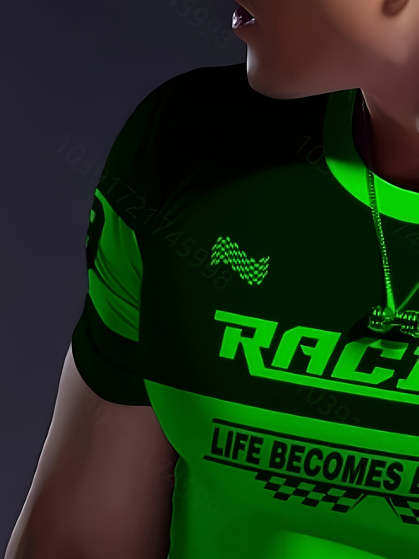 Men'S Racing Graphic T-Shirt - Bold Neon Green & Black Racing Car Design, Lightweight Breathable Fabric for Motorsport Events, Casual Streetwear - Chicago Dream Maker Inspired Casual Attire, Racing Jersey, Event Apparel, Spor