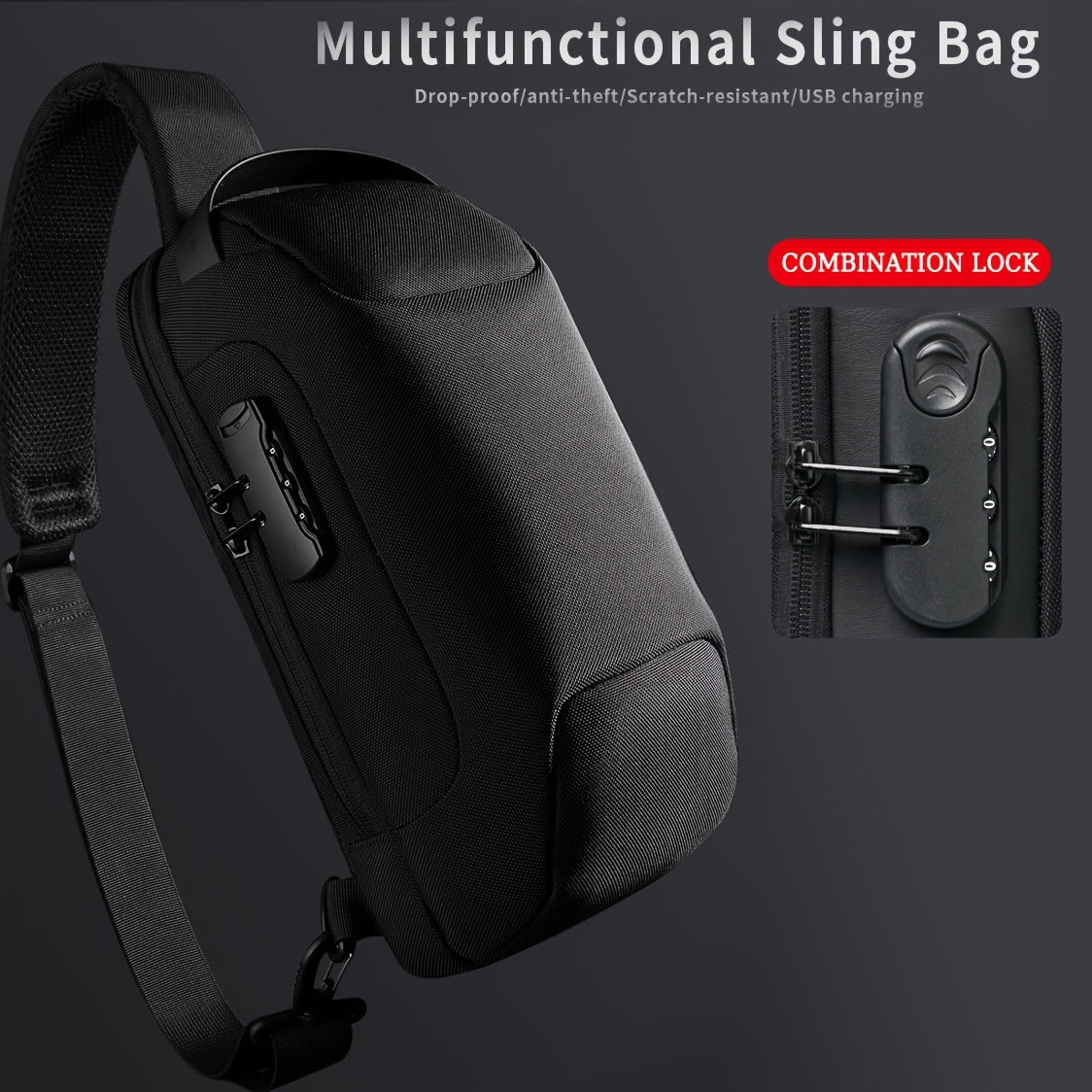 Oxford Fabric Waist Bag with USB Charging & Combination Lock - Sleek Black Crossbody for Men & Women, Ideal for Outdoor Activities & Motorcycle Riding, Perfect Valentine's or Father's Gift, Motorcycle Bag