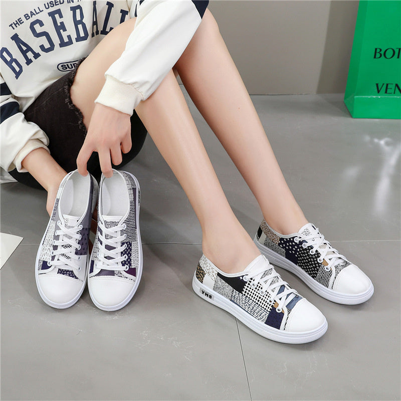 Women'S Lightweight Breathable Casual Sneakers - Comfortable Low-Top Lace-Up Shoes with Soft Fabric Lining, Durable Rubber Sole & Stylish White & Navy Blue Design for Spring/Summer Casual Attire, Ladies Sneakers, Everyday Foo