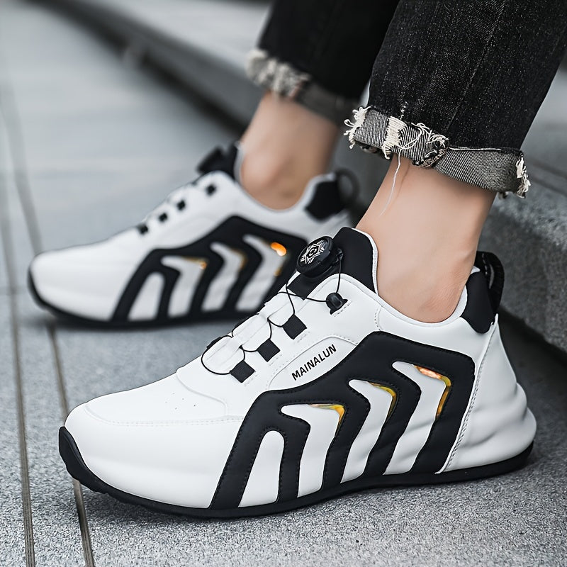 Men's Striped Casual Shoes Rotary Buckle Comfy Durable Outdoor Jogging Hiking Fishing, All Seasons