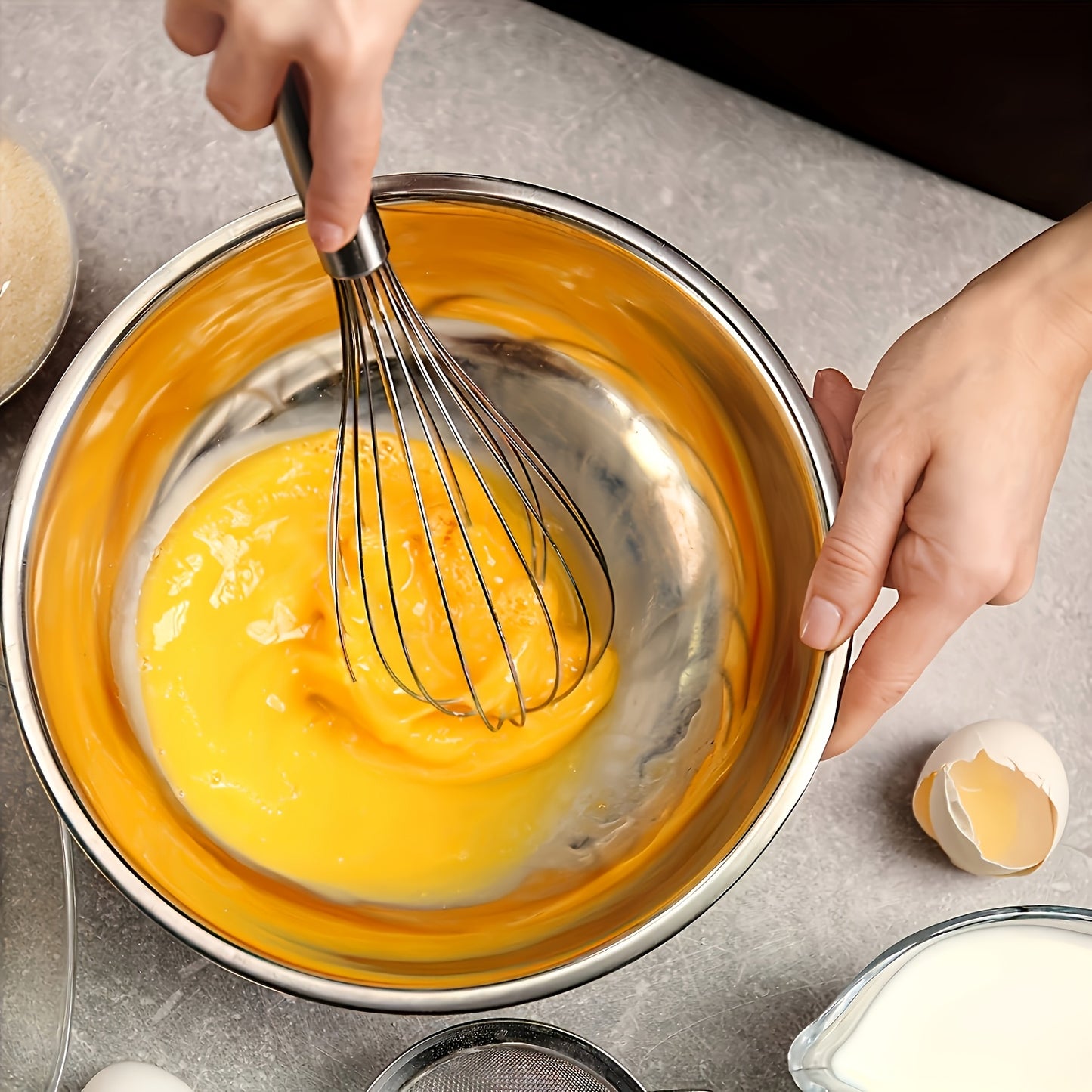 A Set of 3 Stainless Steel Whisks - Manual Kitchen Mixers Suitable for Blending, Whipping, And Stirring - a Bubble Whisk Set Designed for Enhanced Durability, Food-Grade, Easy to Clean, Ergonomic Design - No Batteries Require