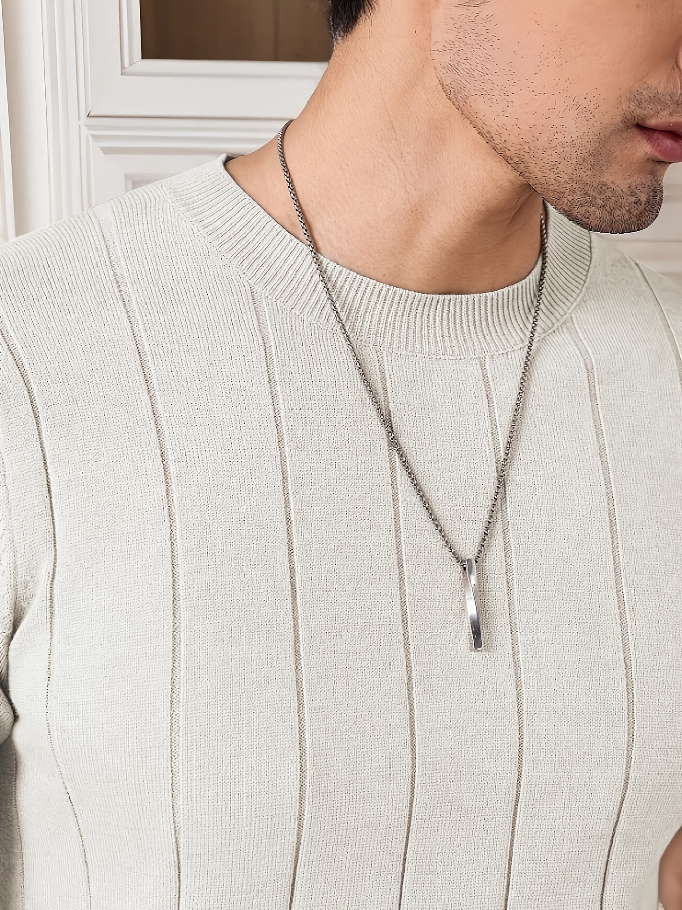 Men's Slim Fit Striped Textured Knit Crew Neck T-Shirt - High Elasticity Short Sleeve Casual Top for Spring/Autumn, Breathable Daily Leisurewear, Spring Fashion, Classic Style, Durable Construction, Pullover Shirt, Stylish Me