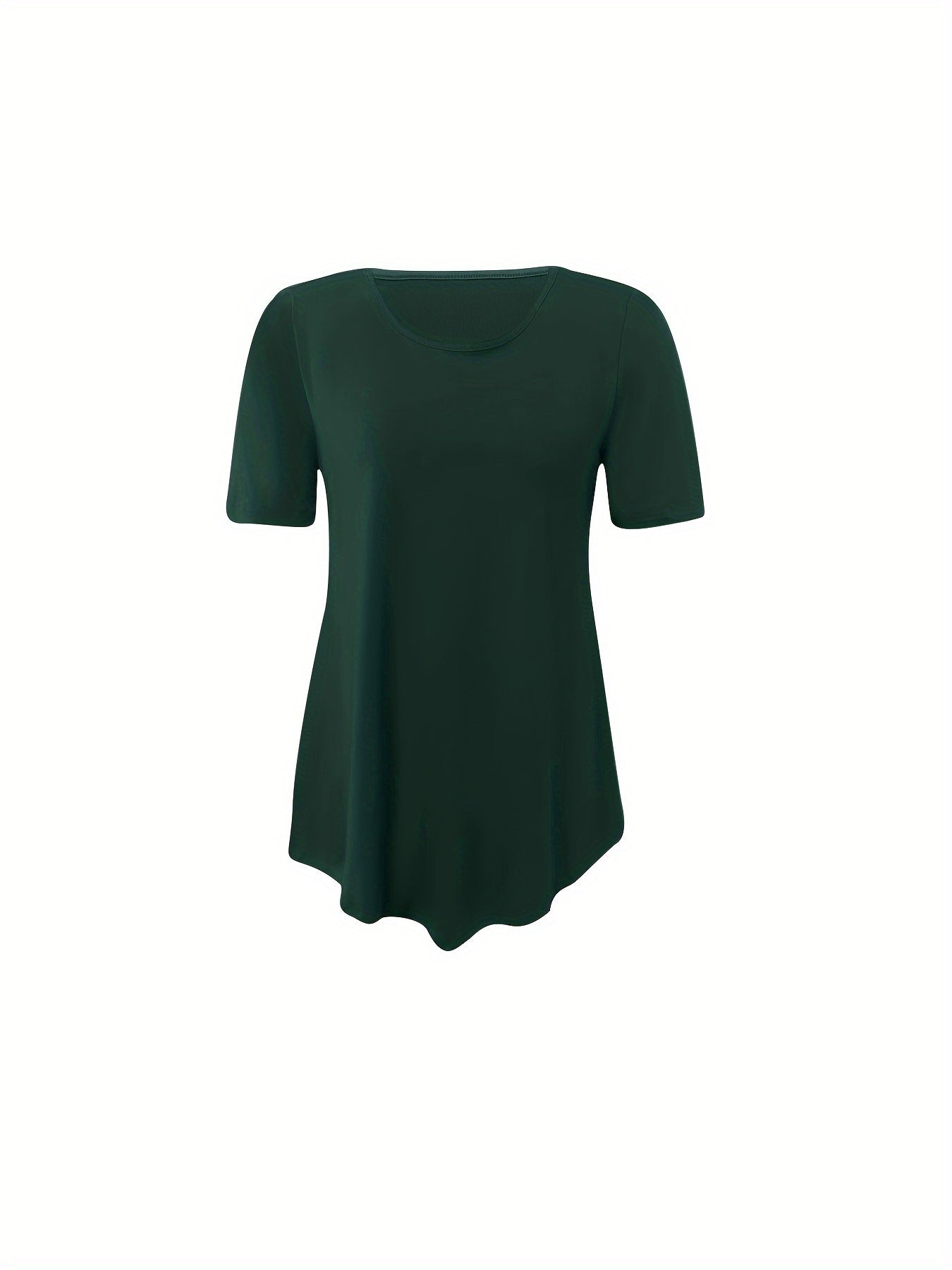 Asymmetrical Hem Crew Neck T-shirt, Short Sleeve Casual Top For Summer & Spring, Women's Clothing