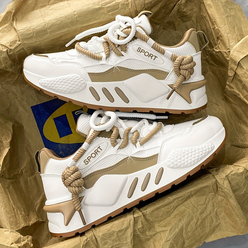 Double Lace Trendy Platform Sneakers, Soft Sole Comfy Jogging Shoes For All Seasons