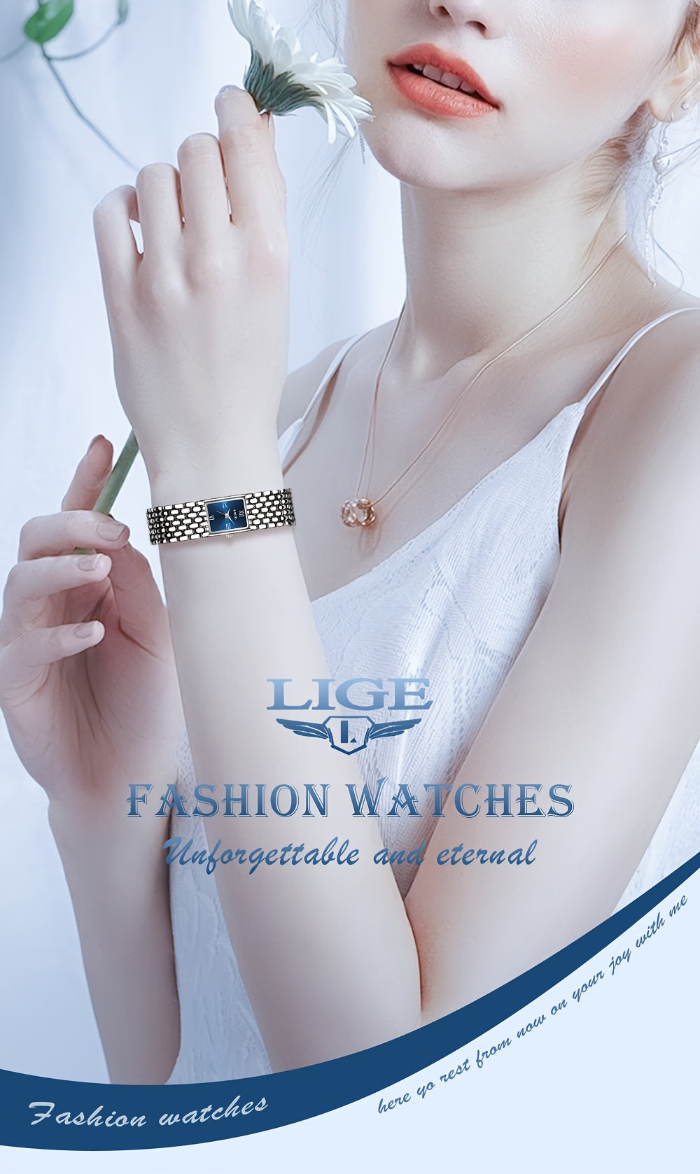 LIGE Women'S Luxury Quartz Watch - Stainless Steel Band, Blue Dial with Roman Numerals, Elegant Fashion Timepiece for Casual or Sporty Wear, Elegant Timepiece | Sleek Watch Design | Alloy Watch Case