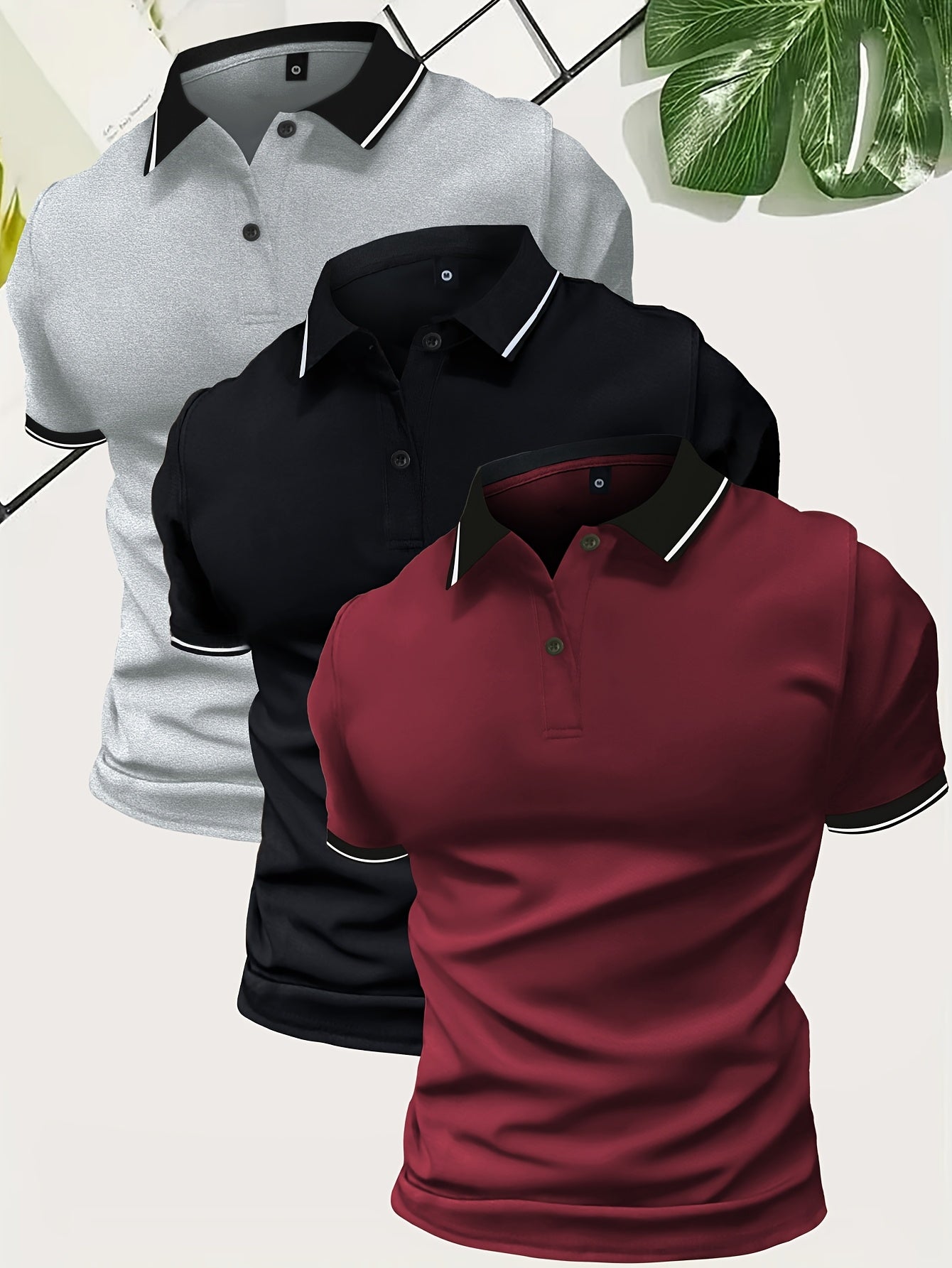 3Pcs Breathable Regular Fit Golf Shirt, Men's Casual V-Neck T-Shirt Short Sleeve For Summer, Men's Clothing