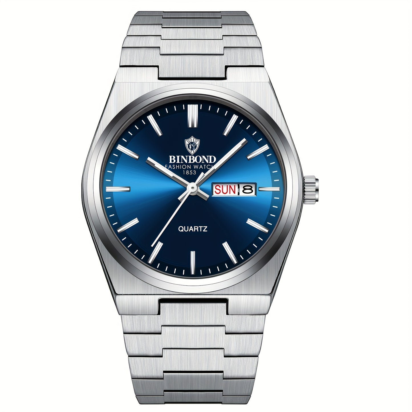 BINBOND Fashion Solid Stainless Steel Buckle Men's Business Casual Quartz Watch Thin Double Calendar Men's Watch
