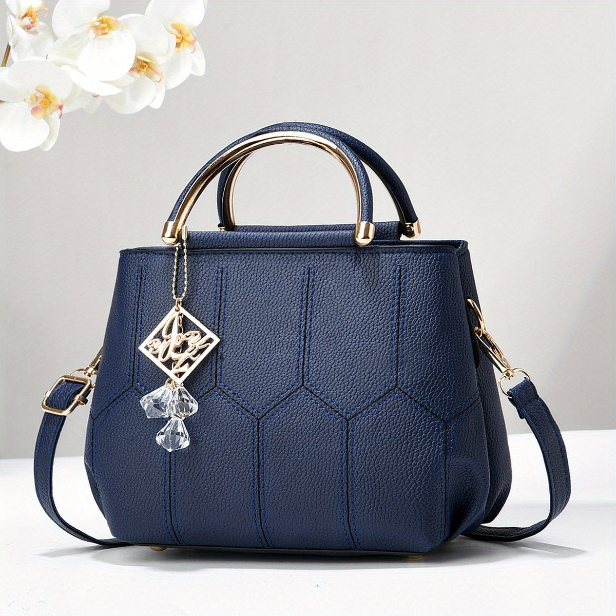 2025 New Women's Geometric Hexagon Pattern Crossbody Bag with Adjustable Strap & Golden-Tone Hardware - Zipper Closure, Polyester Lining, Multiple Colors (Khaki/Dark Gray/White/Pink/Red/Black) - Versatile for Casual & Formal