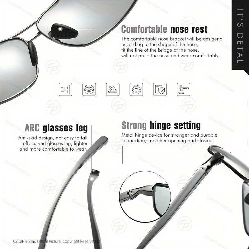 Coolpandas Brand Top Photochromic Glasses for Men And Women, Polarized Chameleon Glasses for Outdoor Sports, Fishing, Driving Goggles with Anti-Glare Features.