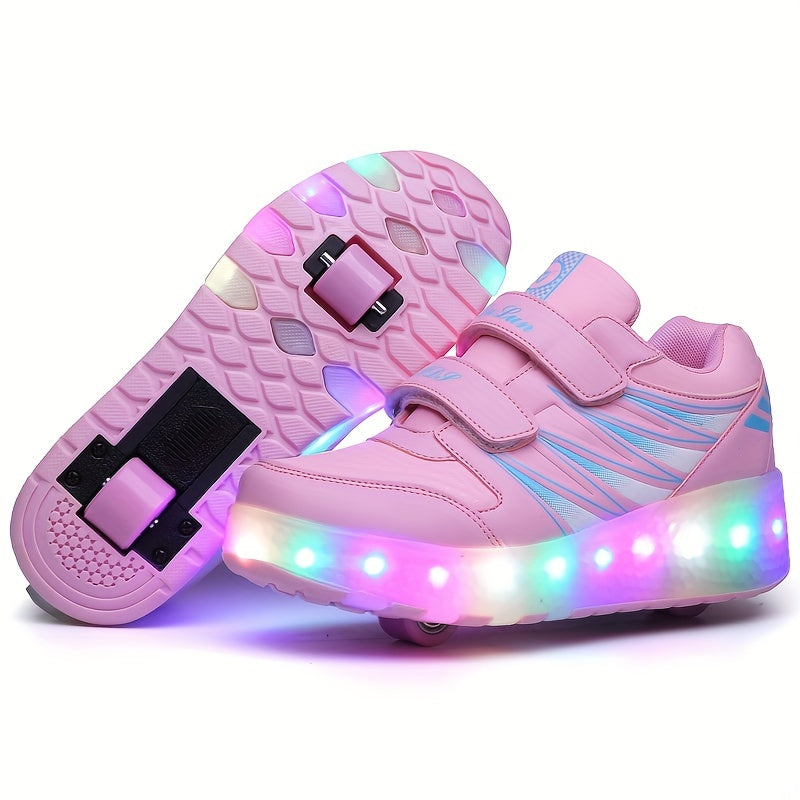 New Trendy Breathable Two-Wheeled Roller Shoes with LED Lights for Boys And Girls, Suitable for Outdoor Sports And Skating.