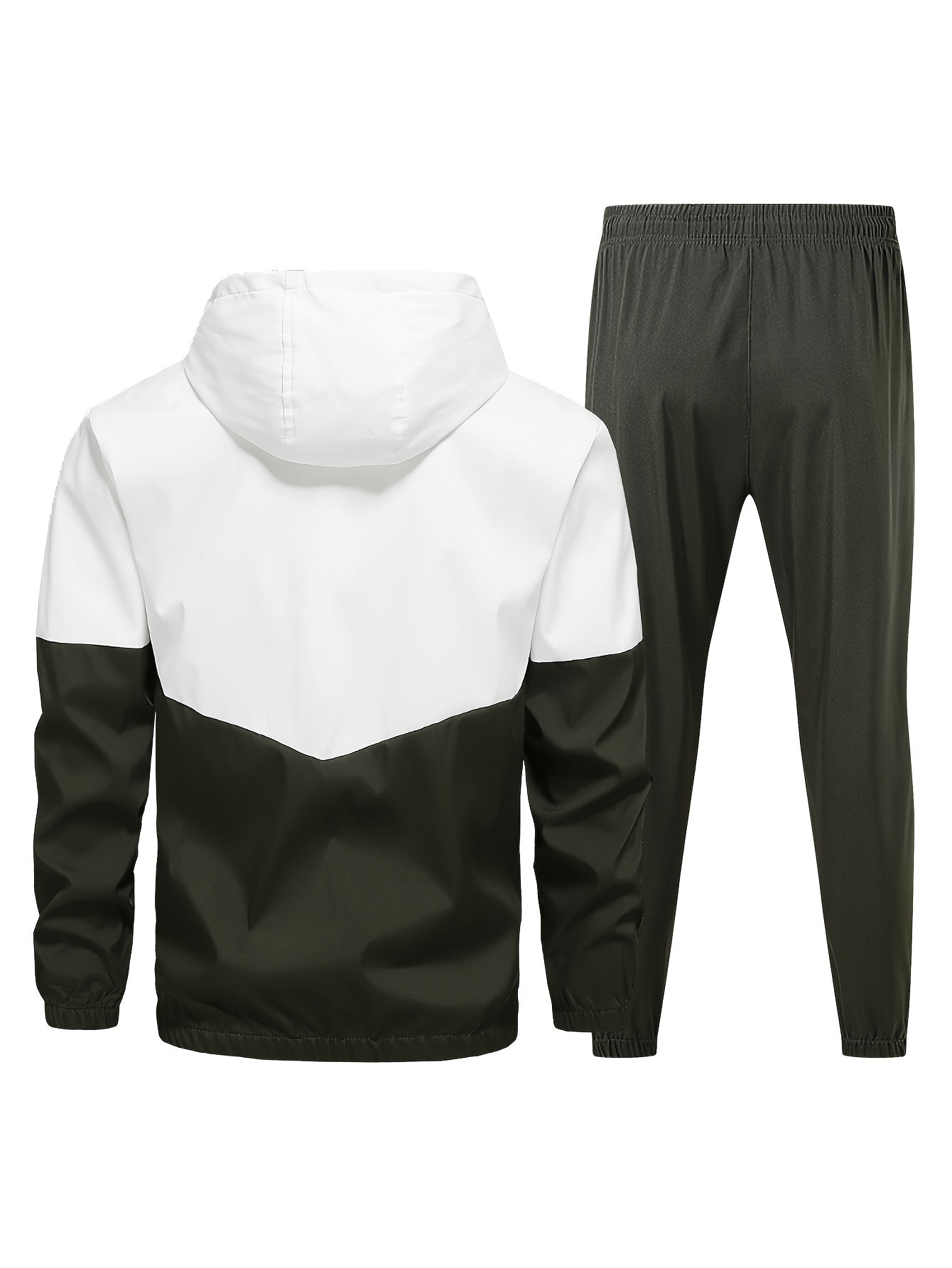 Men's Casual Athletic Hoodie and Pants Set - Color Block Design, Polyester, Machine Washable, Spring/Fall Sportswear, Blue & White Two-Piece Outfit, Everyday Activewear|Modern Athletic Look|Polyester Sportswear