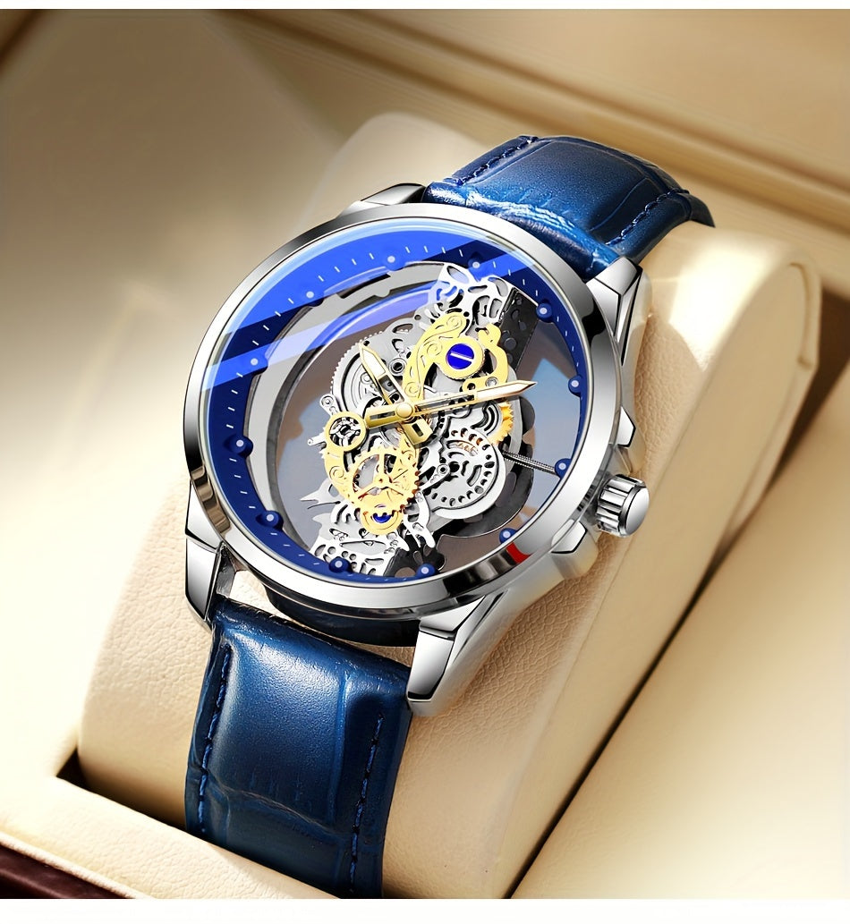 TPW Men's Rose Golden Skeleton Luminous Quartz Watch - Glamorous Luxury Wristwatch with Exposed Movement, Comfortable Metal Band, Father's Day Gift for Him, Luxury Men's Watch | Romantic Watch Design | Rose Golden Finish