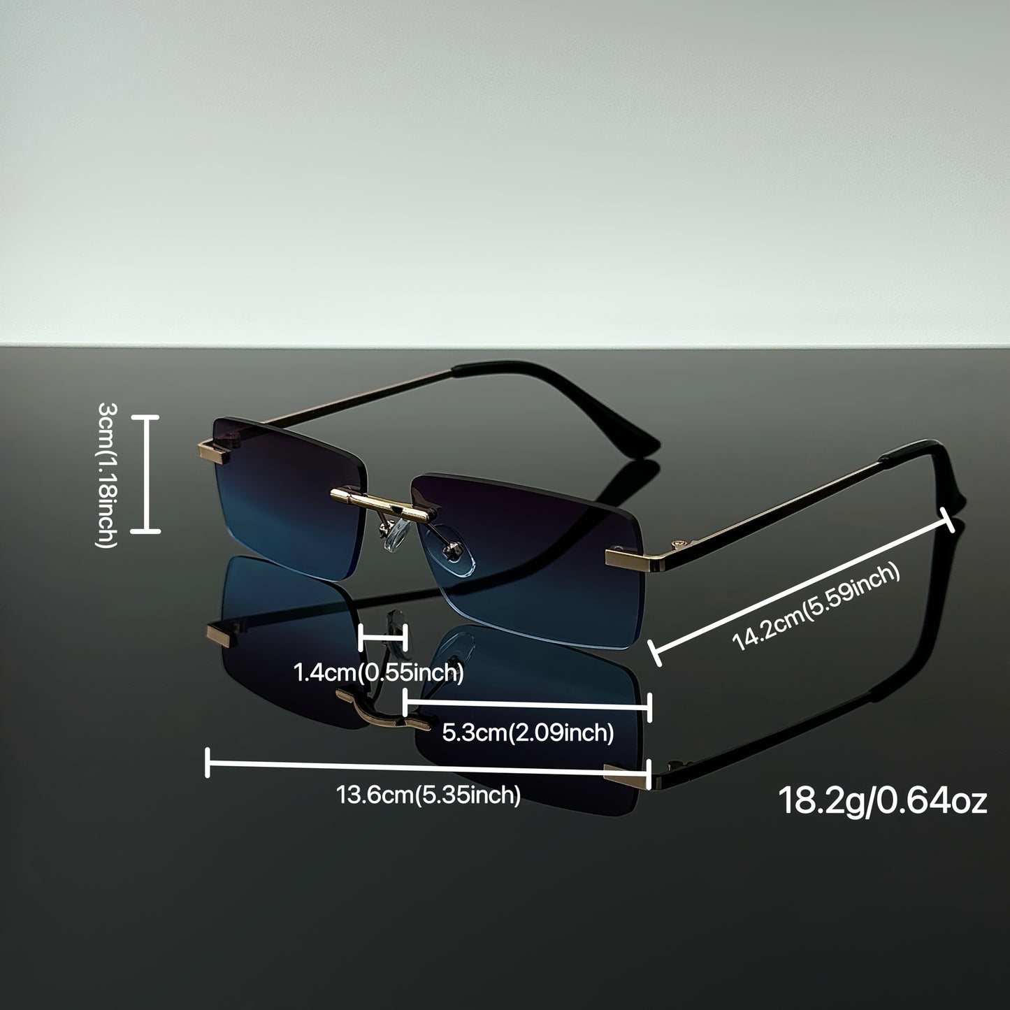 1 Pair of Men'S Metal Rectangular Rimless Glasses - Stylish Black Stainless Steel Frame with Blue-Tinted Lenses for Casual Streetwear, Parties & Gathering