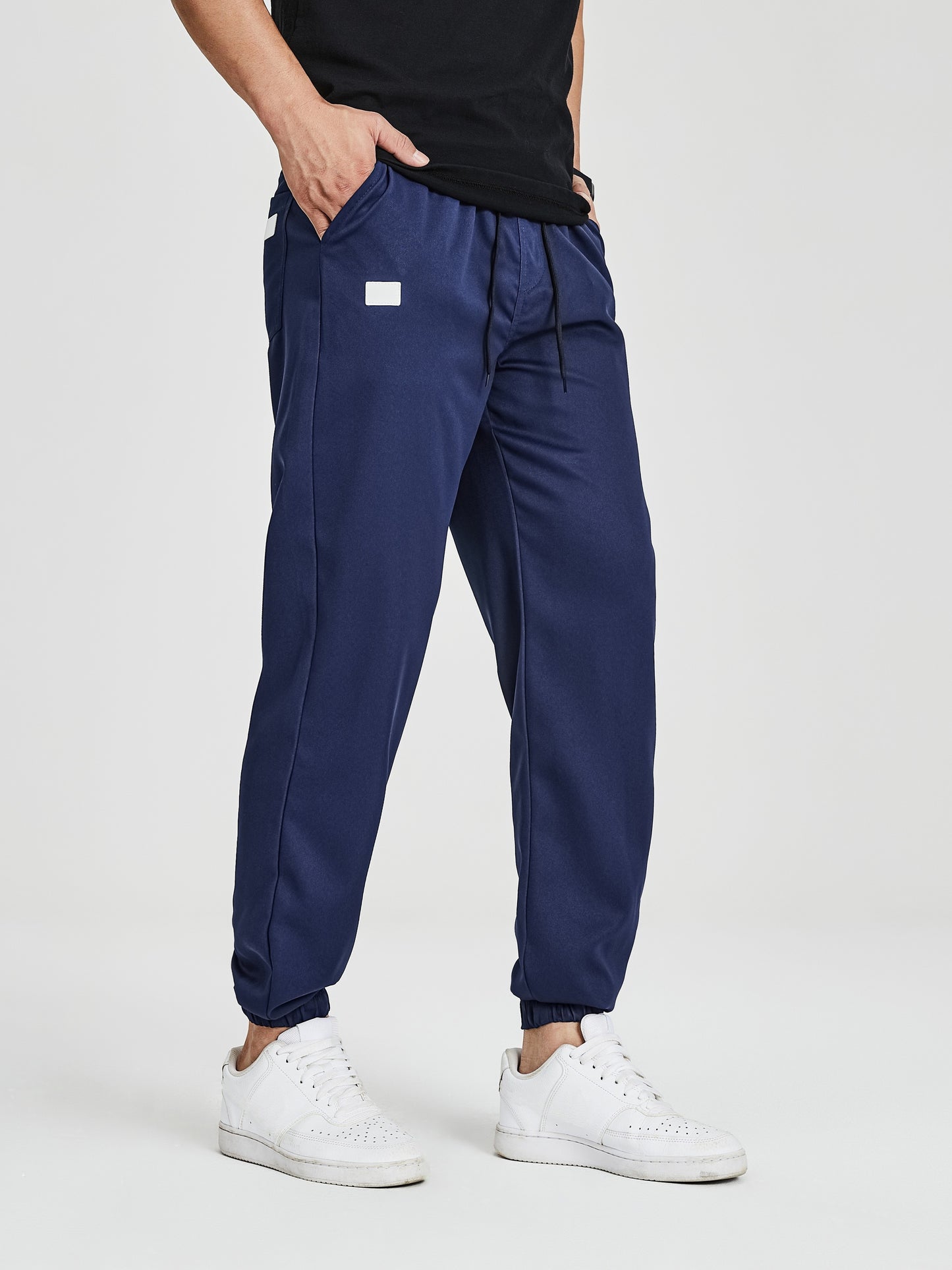 Men's Solid Color Drawstring Cargo Pants - Casual, Loose Fit with Multiple Pockets, Machine Washable
