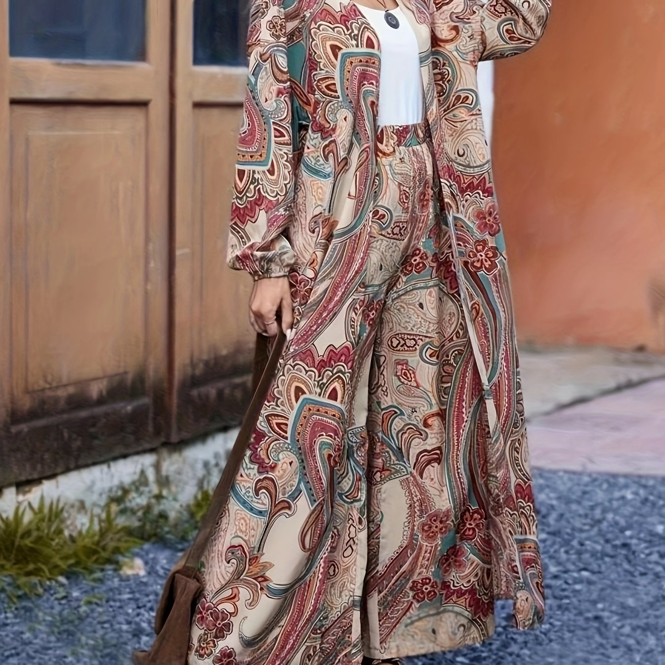 Targeted Traffic Model Women's Persian Brocade Print Open Front Jacket and Pants Set