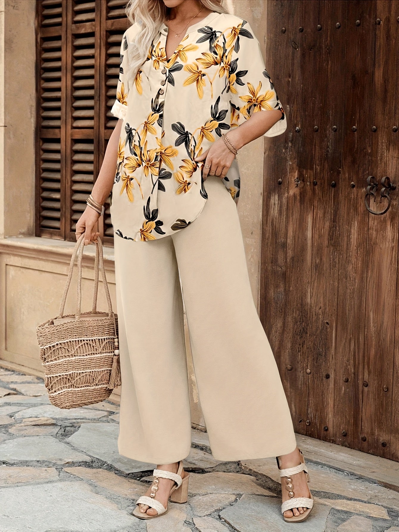 Vintage Print Two-Piece Set