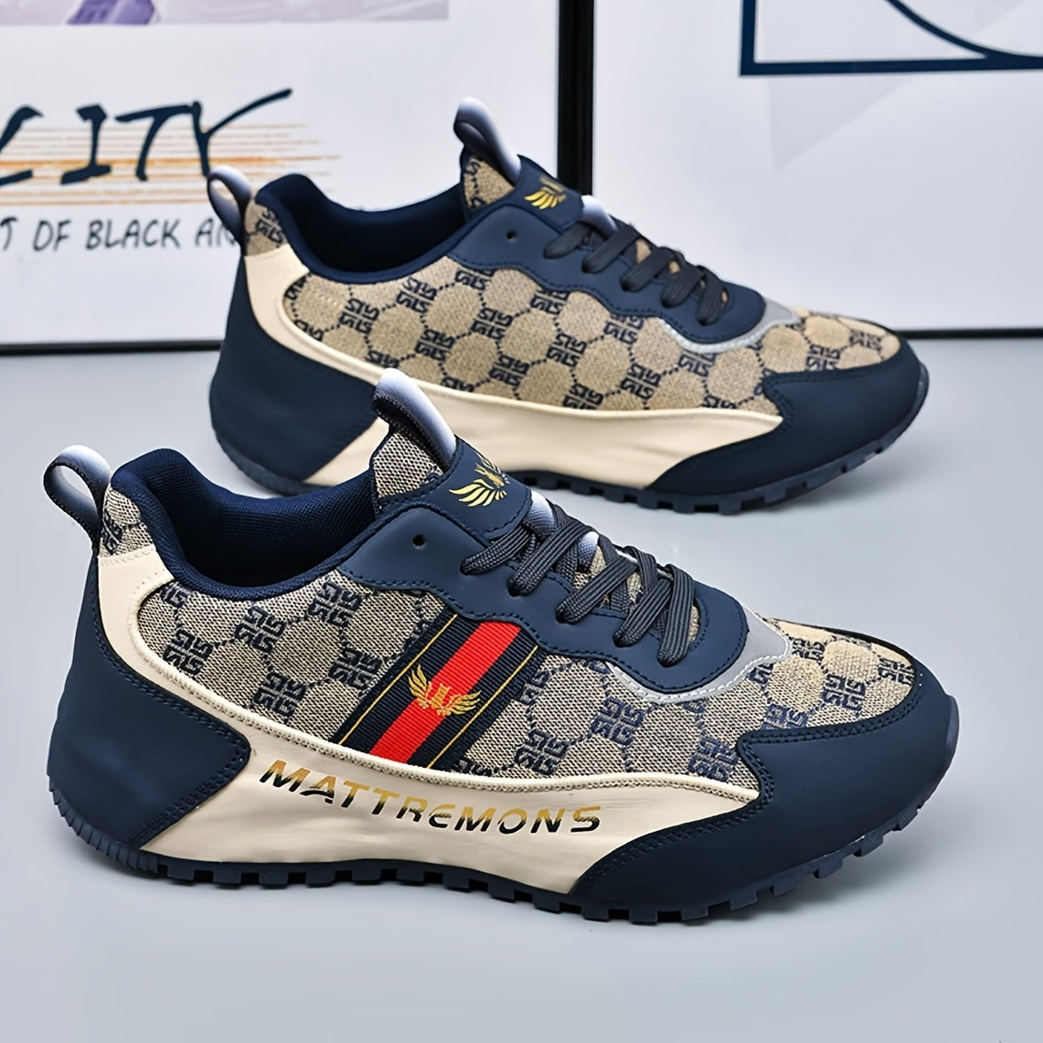 Men'S Luxury High-Top Sneakers - Stylish Black & Beige Design with Golden Accents, Lace-Up Casual Shoes for Spring/Fall, Comfortable Fabric Upper & Rubber Sole, Everyday Footwear | Luxury Sneakers | Rubber Sole Sneakers
