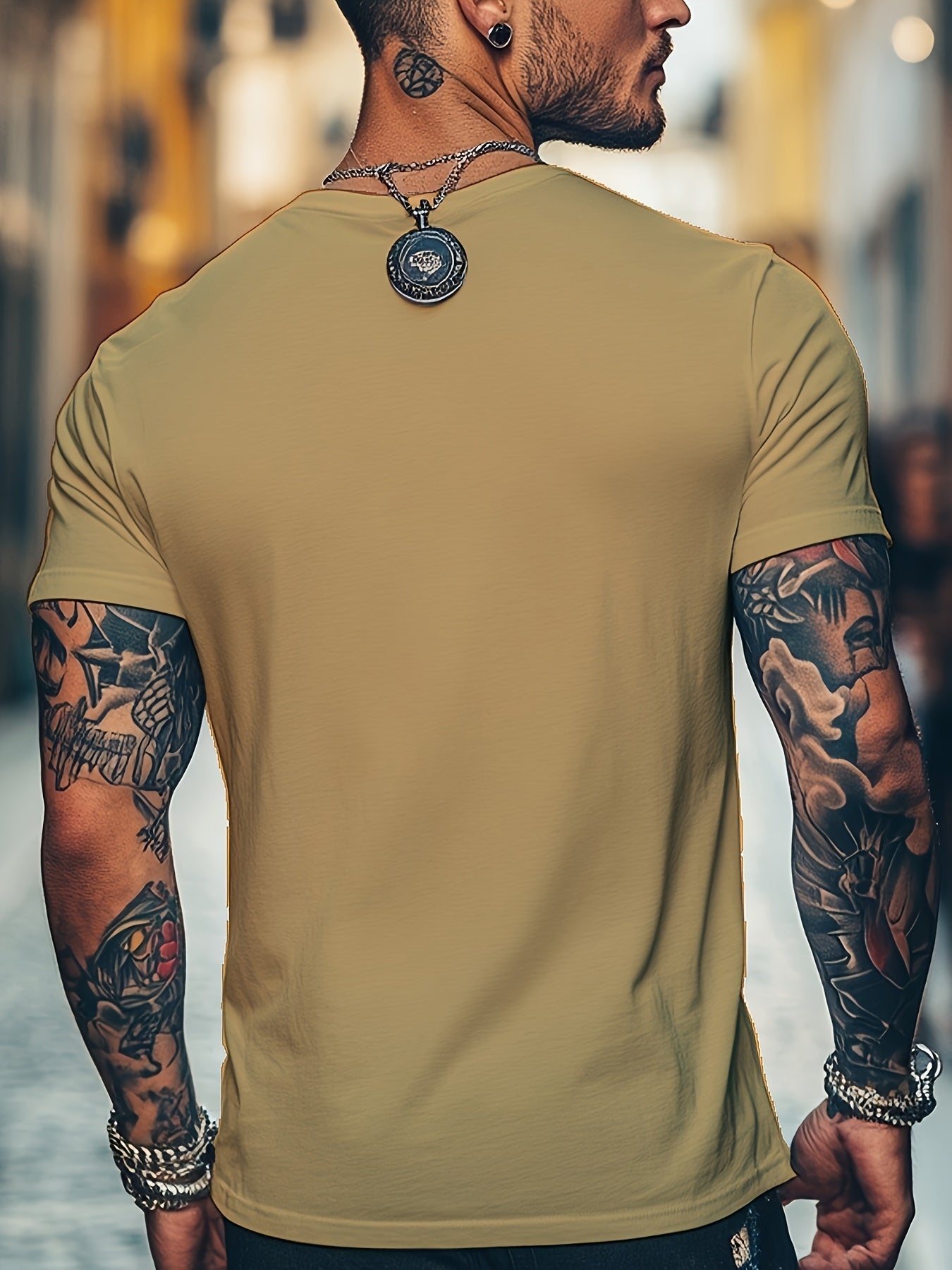 Men'S Brown T-Shirt with ECG Heartbeat Graphic - Casual Streetwear, Short Sleeve, Round Neck, Stretch Fabric, All-Season Comfort, Casual Streetwear Tee | Round Neck Tshirt | Comfortable Fit
