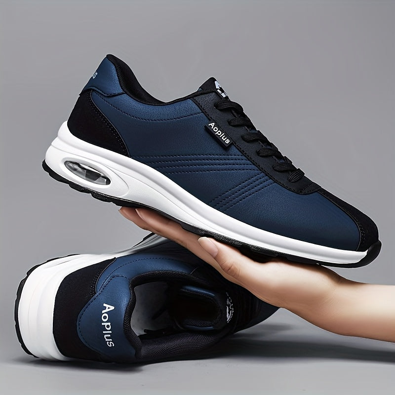 AOPLUS Men's Low-Top Sneakers - Navy Blue & Black Sneakers, PU Upper & Cushioned Rubber Sole for Gym, Training, Everyday - All-Season Lace-Up Shoes for Men, Gym Training Footwear, Sleek Sporty Design, Fabric Lined Interior
