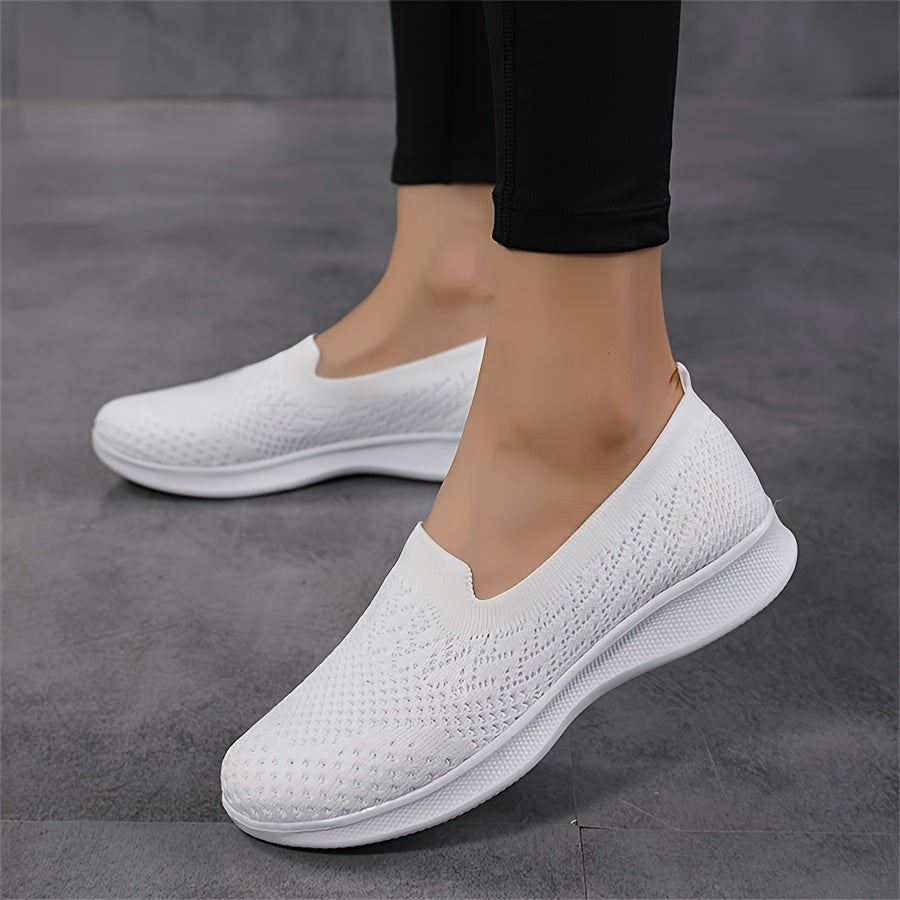 Women's Casual Slip-On Sneakers, Breathable Mesh Lightweight Flat Shoes For Work, Versatile Low-Top Sports Shoes Plus Size