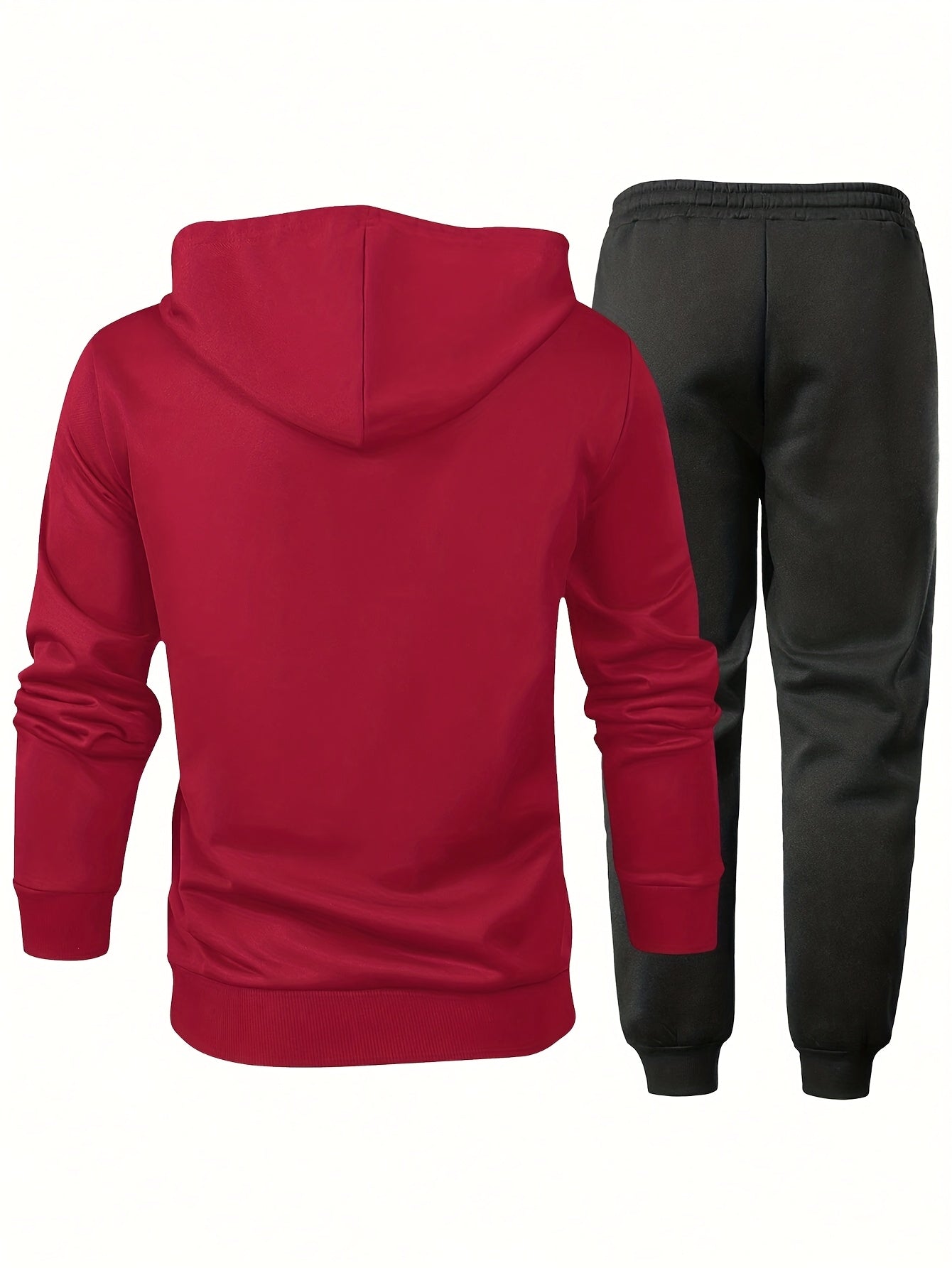 Men's Two-Piece Sportswear Suit: Zipper Hoodie + Sweatpants Set, Spring/Autumn Solid Color Regular Long Sleeve Zipper Hoodie with Drawstring, Threaded Trousers, Casual Sportswear Two-Piece Set