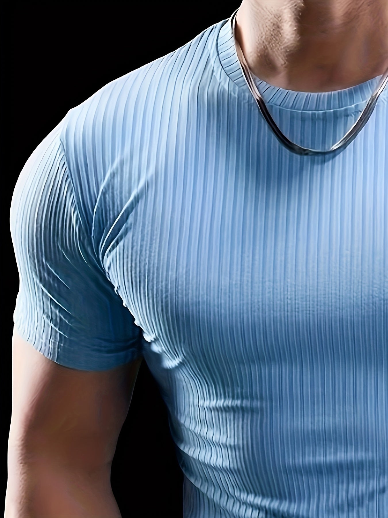 Men's Slim Fit Ribbed Short Sleeve T-Shirt - Stretchy Athletic & Casual Wear, Green, Round Neck, Machine Washable, Muscle-Enhancing Design, Gym Shirts