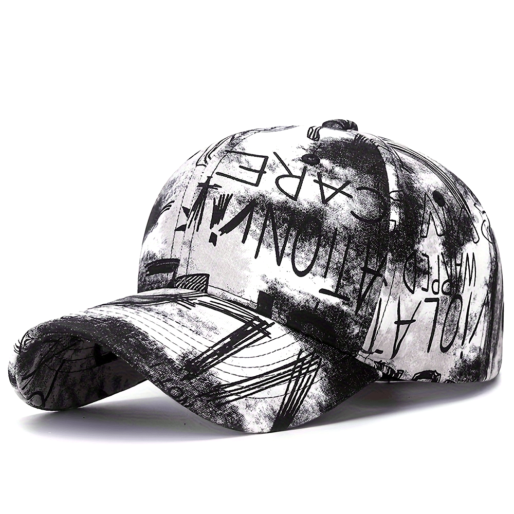 1pc Graffiti Flower Cloth Baseball Cap, Street Trendy Painted Sun Hat