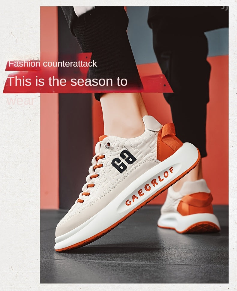 Men'S Large Size Versatile Chinese Style Sneakers - Casual Sports Thick Sole Dad Shoes, Low Top, Elastic Band Closure, Faux Upper, Fabric Lining, Rubber Sole, EVA Insole, Fashion Sneakers