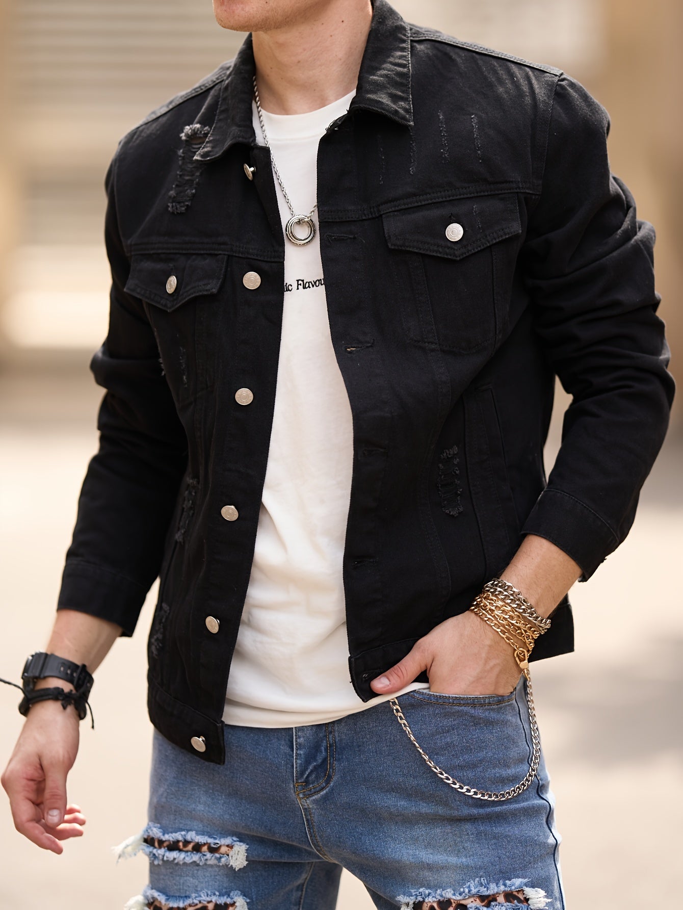 Men'S Basic Denim Jacket, Cotton Blend, Lapel Collar, Non-Stretch, Solid Color, Regular Sleeve, Long Sleeve, Skinny Fit, Woven, with Pockets, Single Breasted Placket for Casual Outerwear