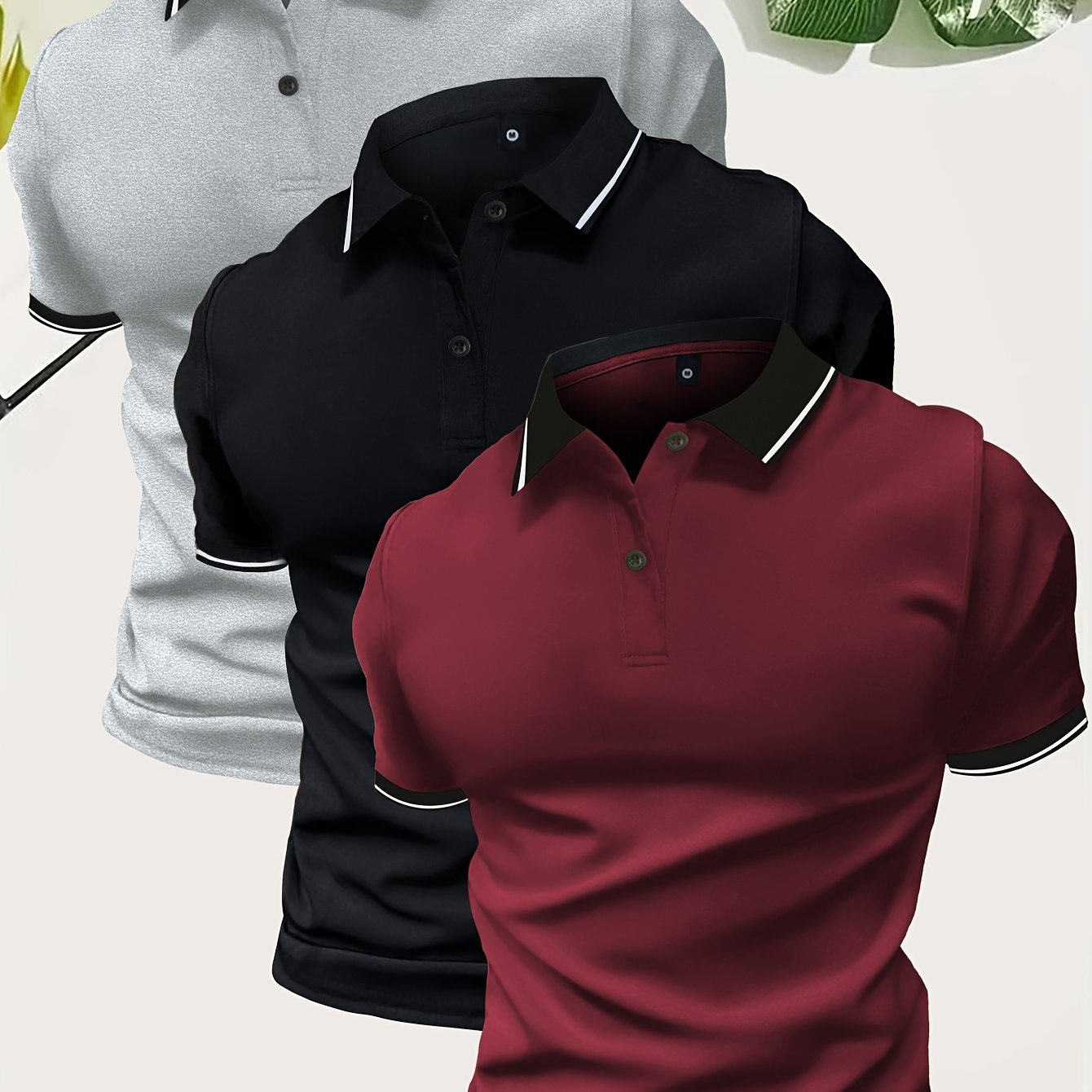 3Pcs Breathable Regular Fit Golf Shirt, Men's Casual V-Neck T-Shirt Short Sleeve For Summer, Men's Clothing