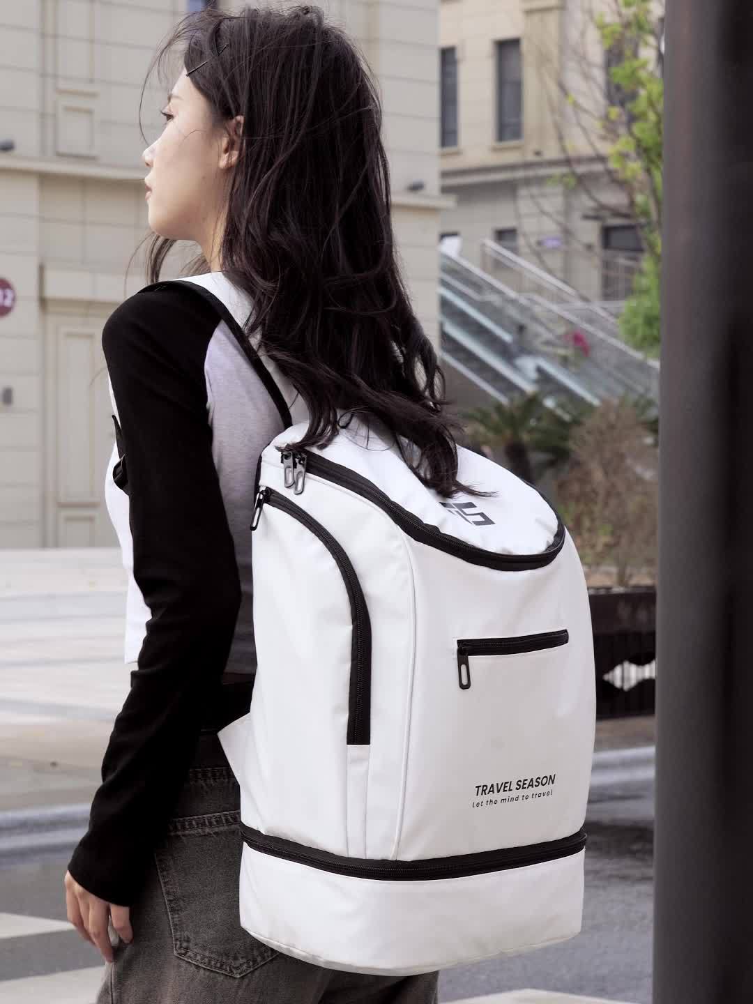 TRAVEL SEASON Large Capacity Sports Backpack - Durable Polyester, Wet/Dry Separation, Multi-Compartment Gym Tote Bag for Men and Women, Travel Backpack