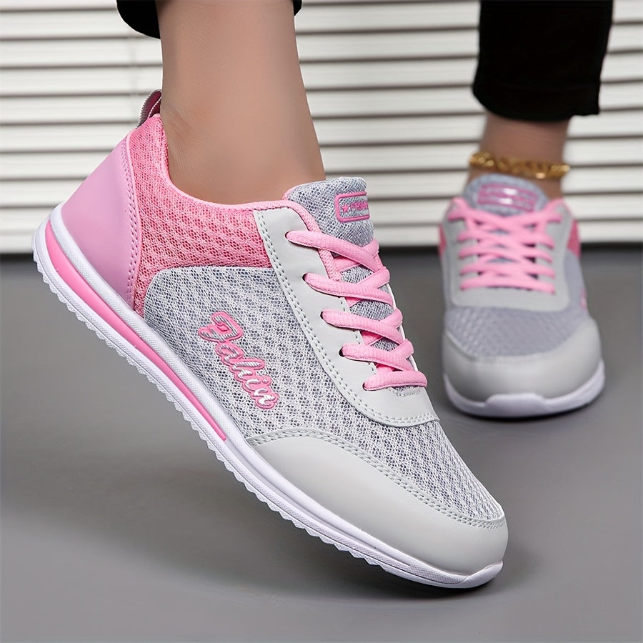 Women'S Breathable Lightweight Running Shoes - Black & Pink Checkered Design, Low-Top Lace-Up Sneakers with EVA Sole for Casual, Travel & Light Jogging, All-Season Comfort, Ladies Sneakers, Stylish Sportswear, Cushioned Suppo