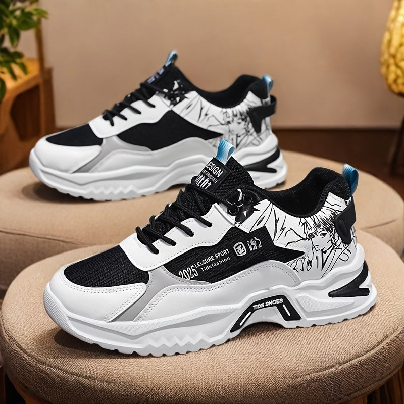 Men's Versatile Color Block Skate Sneakers - Comfortable, Non-Slip, Durable Lace-Up Canvas Shoes with Rubber Sole for All Seasons