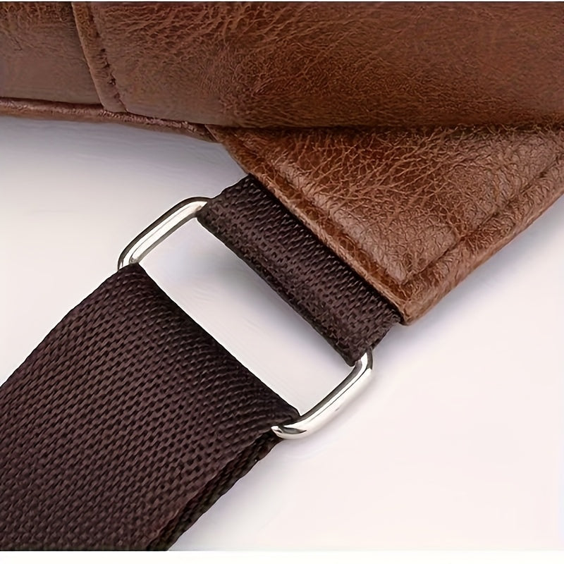 2025 New Men'S Fashion Chest Bag - Soft Faux Leather Anti-Theft Crossbody Bag with Multiple Compartments, Adjustable Strap & Zipper Closure for Gym, Travel, Casual Outings (Brown), Secure Travel Pouch, Textured Finish