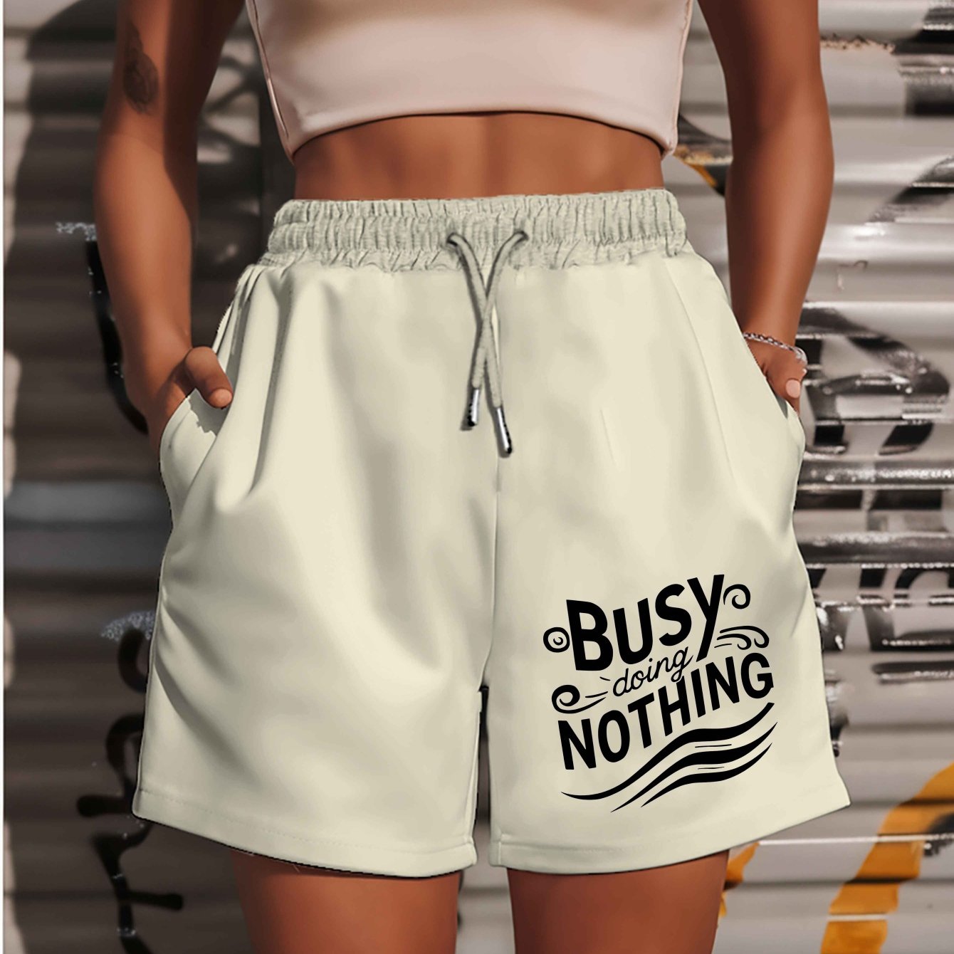 Busy doing nothing 2025 New Plus Size Women'S Shorts Summer Casual Versatile Medium Pants Sports American Trendy Outerwear Extra Large Five-Fifth Pants Summer Beach Pants - Polyester, Casual, Summer, Track Shorts, Slight Stre