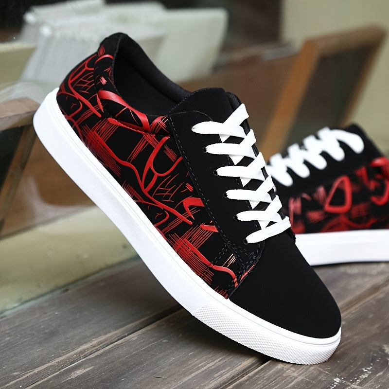 Men's Trendy Street Style Low Top Skateboard Shoes, Comfy Non Slip Lace Up Casual Sneakers For Men's Outdoor Activities