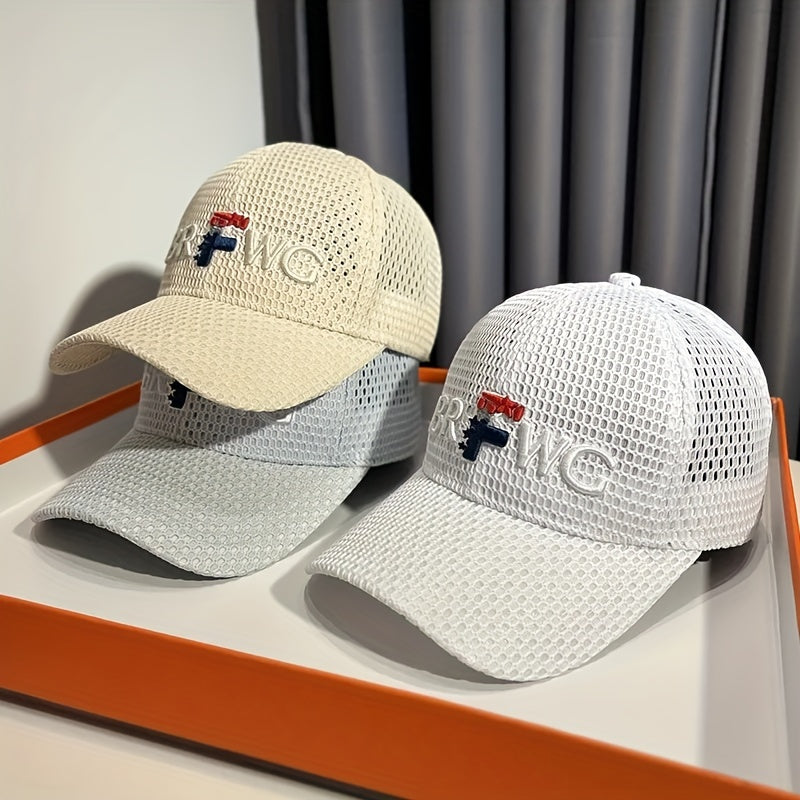Breathable Mesh Baseball Cap Unisex Embroidered Letter Casual Style Polyester Hat Lightweight Solid Color Adjustable Sun Cap for Outdoor