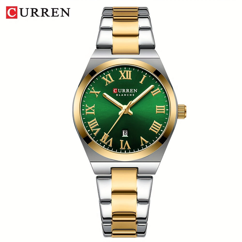 Fashionable Brand Of CURREN Ladies' Watches With A Casual And Simple Stainless Steel Strap, Featuring A Calendar And Quartz Movement.