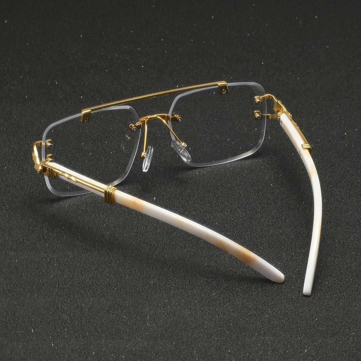 One Pair of Men's Metal Square Frameless Double Bar Vintage High-Quality Exquisite Lightweight Fashion Glasses Suitable for Daily Wear